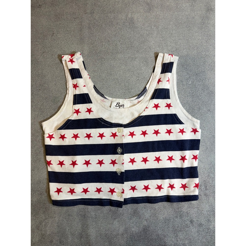 Vintage Byer California Crop Top Stars Stripes Americana Button Front Tank 90s